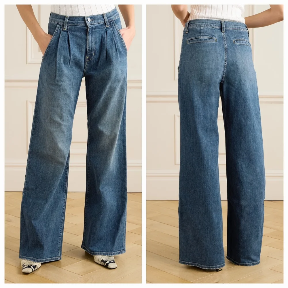 Nili Lotan Flora Pleated Wide Leg Jean - 26 - Picture 2 of 11